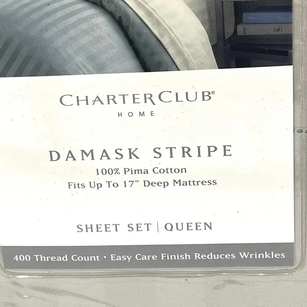Charter Club Home 400 Count Damask Stripe Pima Cotton Sheet set